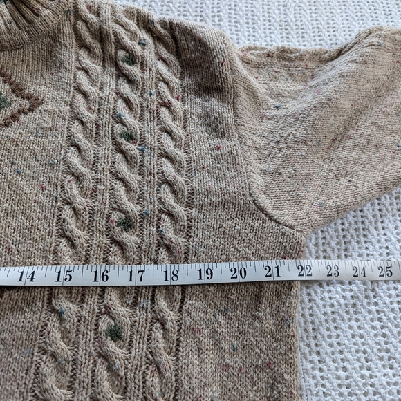 VTG Lizwear Women's SMALL Pullover Grandma Sweater Tan Geometric Ramie CottonT - Picture 5 of 8